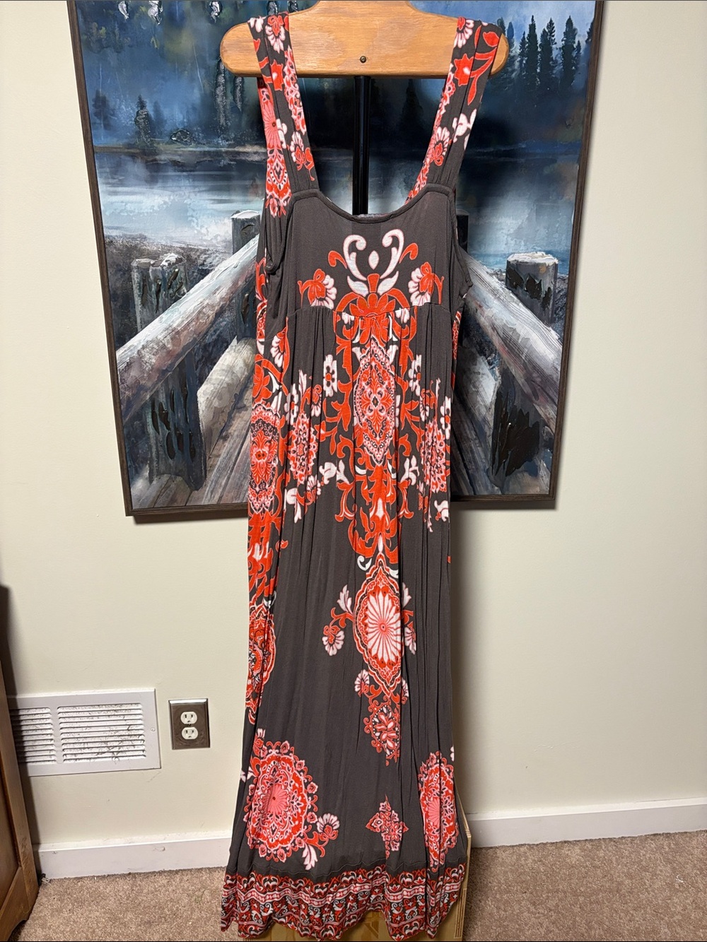 INC International Concepts Brown Maxi Dress with Red Coral Print - Picture 4 of 4
